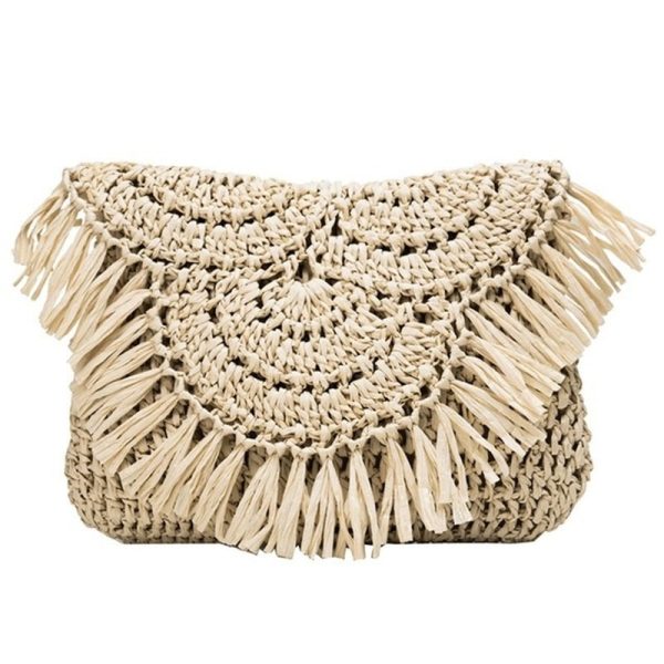 sac à bandoulière en paille pompons