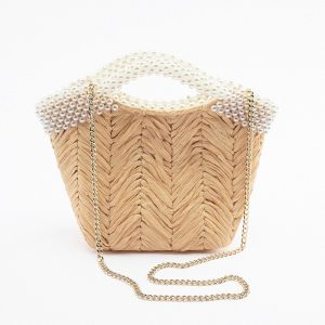 sac en paille à bandoulière chaîne