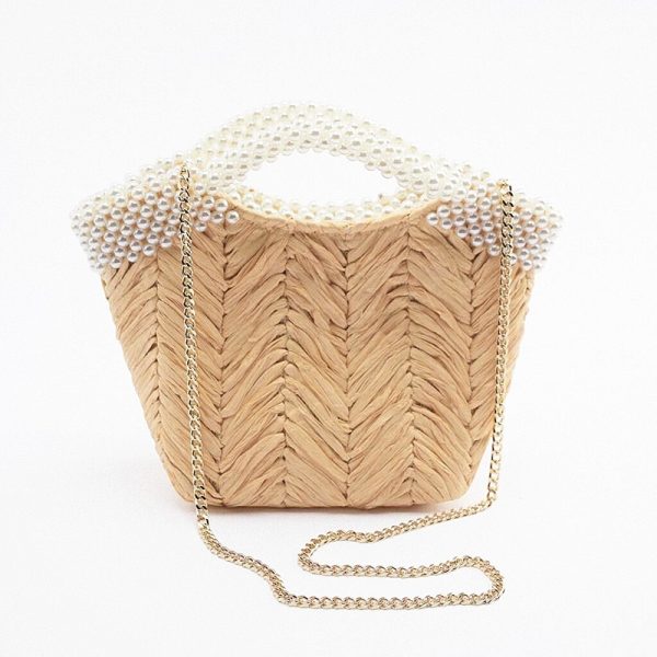 sac en paille à bandoulière chaîne