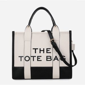 Sac cabas Tote Bag bandoulière Noir et Blanc en cuir synthétique