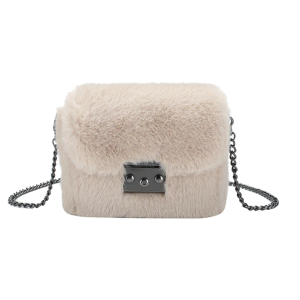 sac bandoulière en fausse fourrure beige