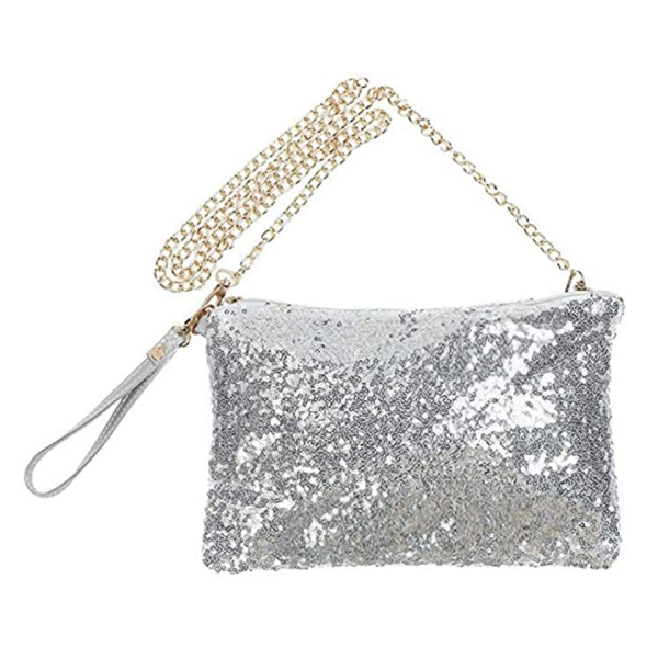 sac bandoulière à paillettes argent