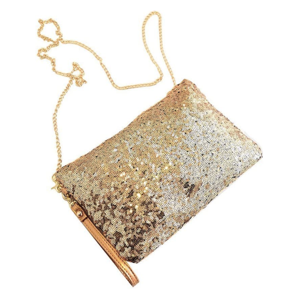 sac bandoulière paillettes doré